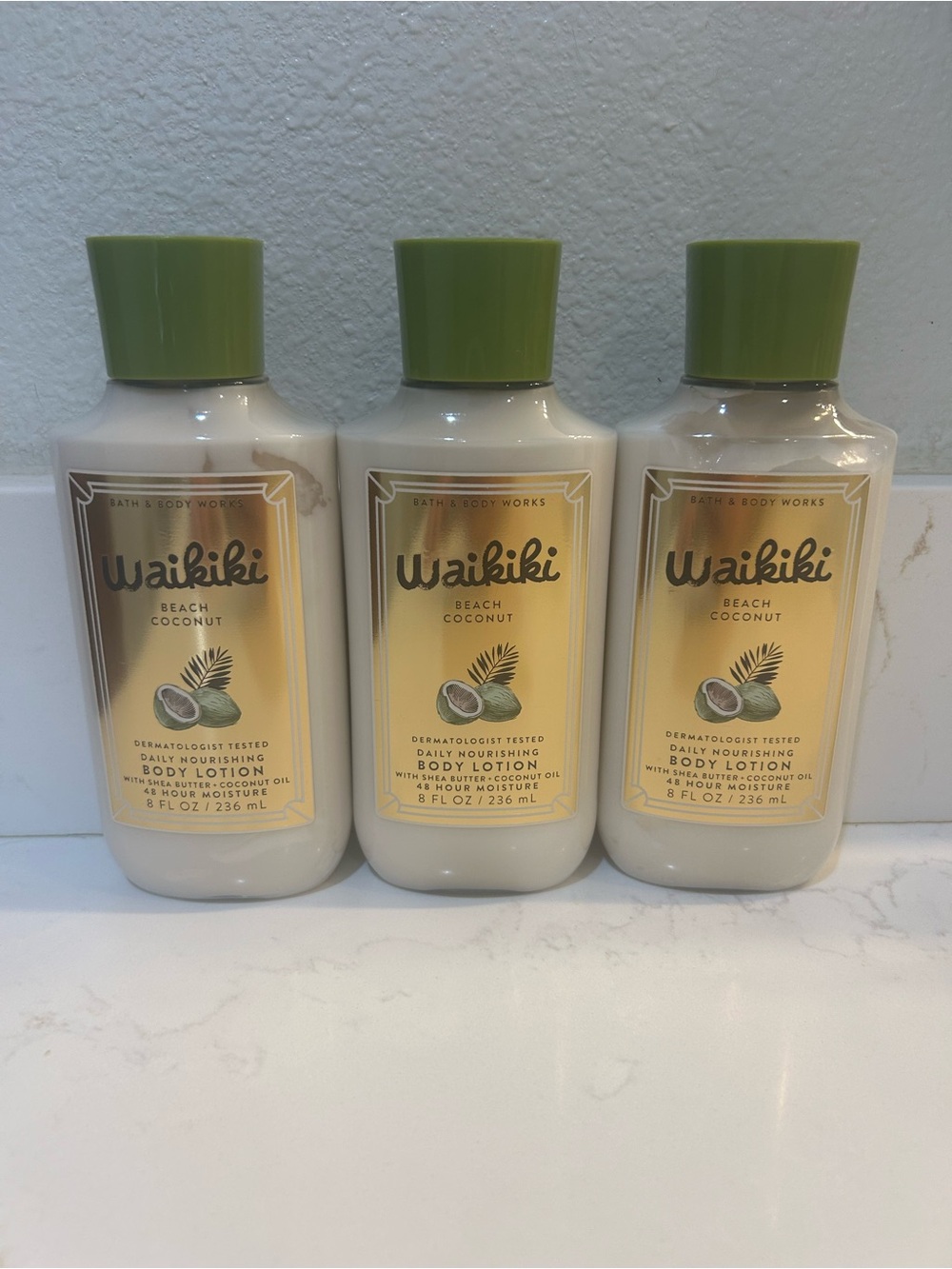Bath and Body Works Waikiki Beach Coconut Body Lotion Moisture 8 oz Set of 3